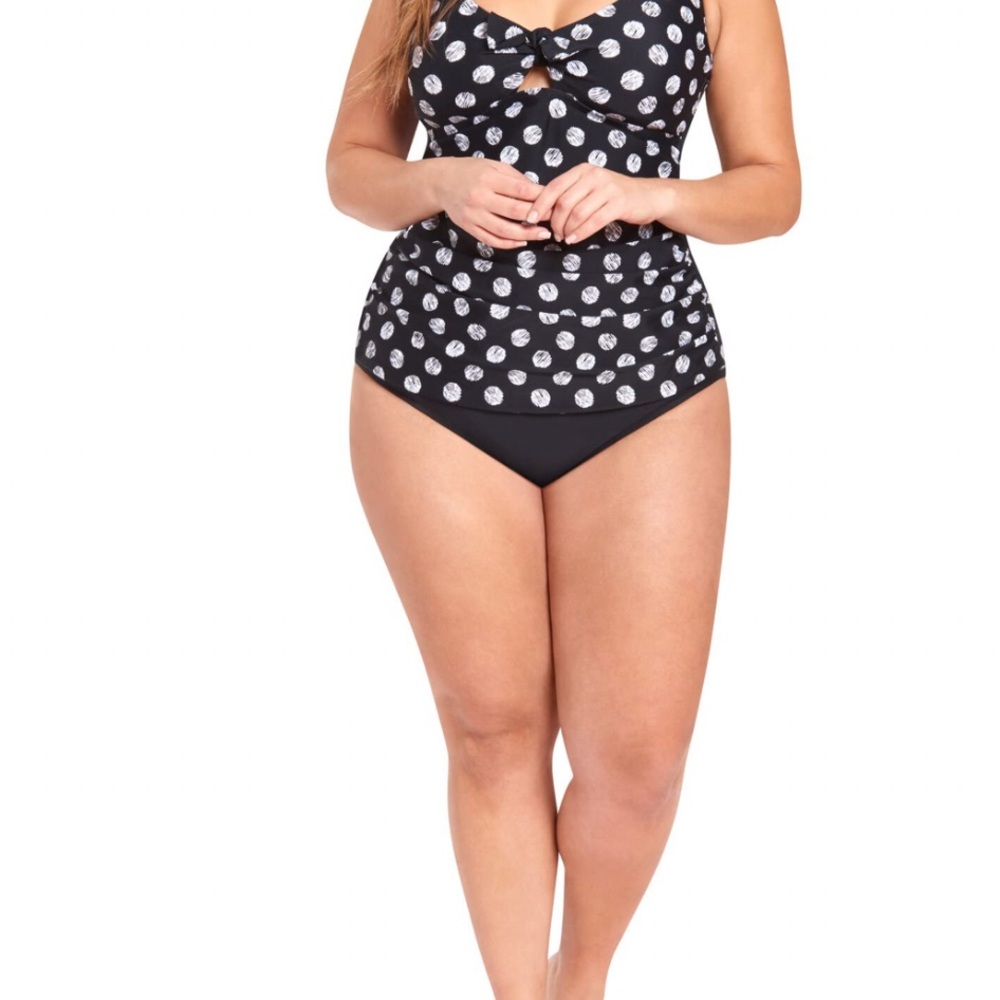 LYSA Plus Size Women's Swimsuit Tankini Top Black Polka Dot 0X (14W - 16W) NWT